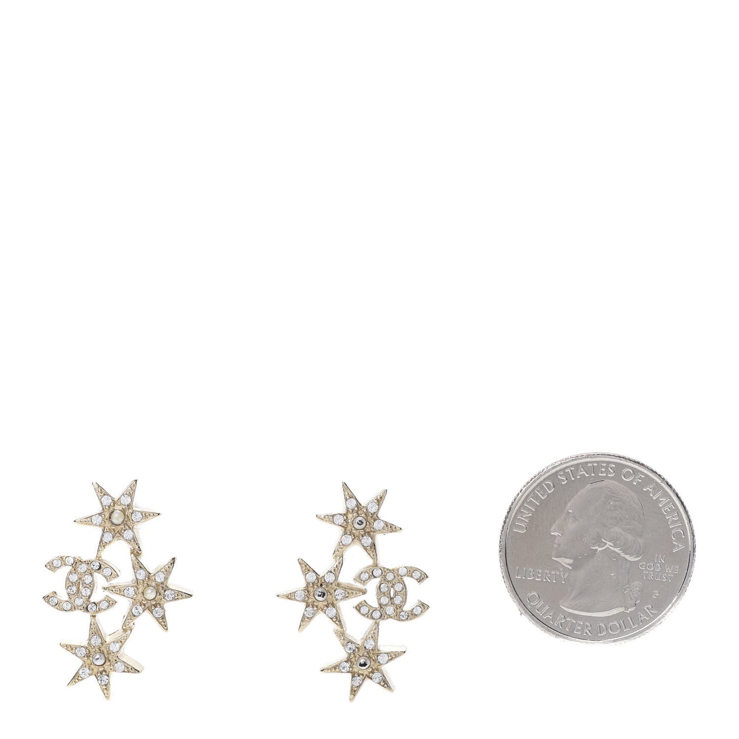 Crystal Pearl CC Star Earrings Gold