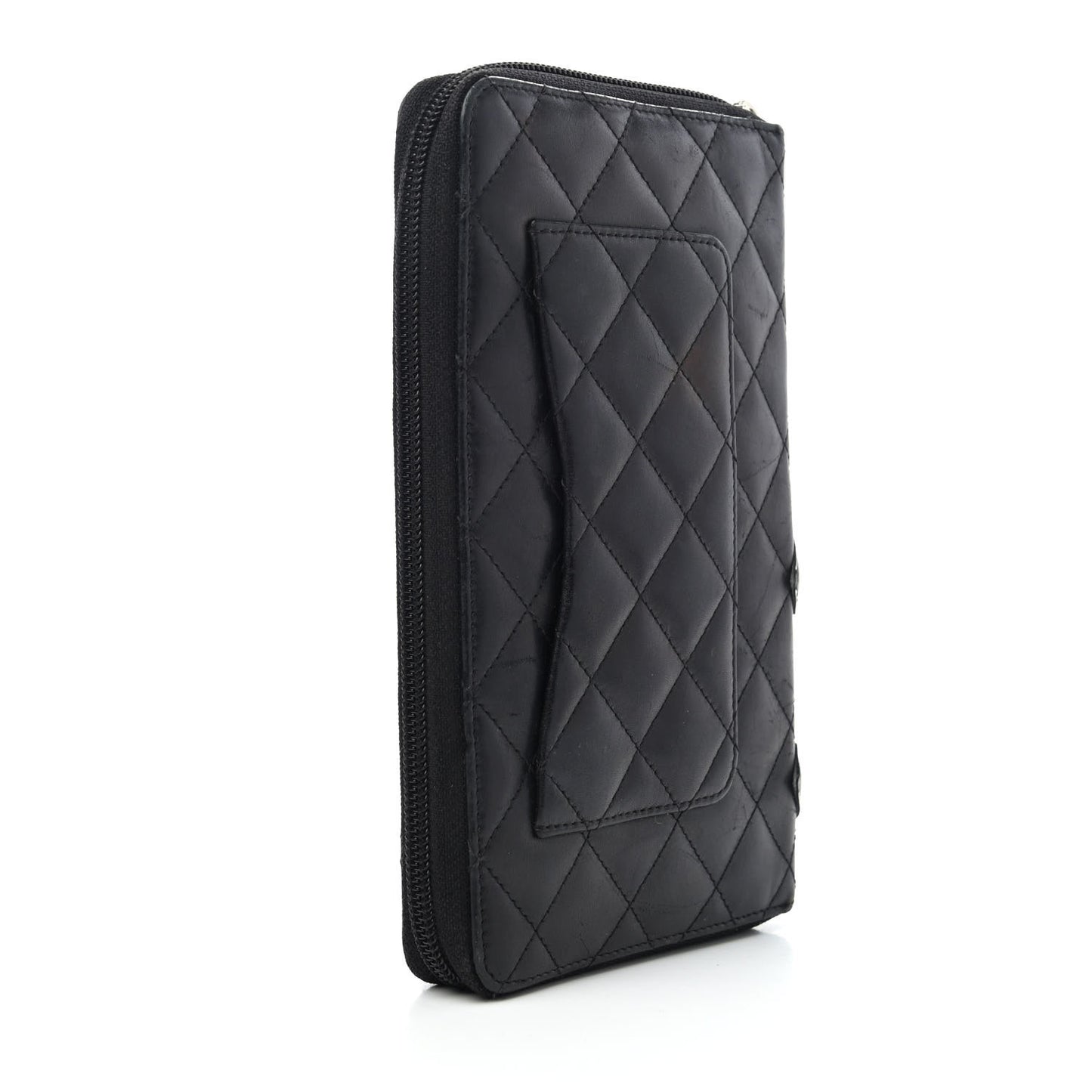 Calfskin Quilted Cambon Zip Around Organizer Wallet Black