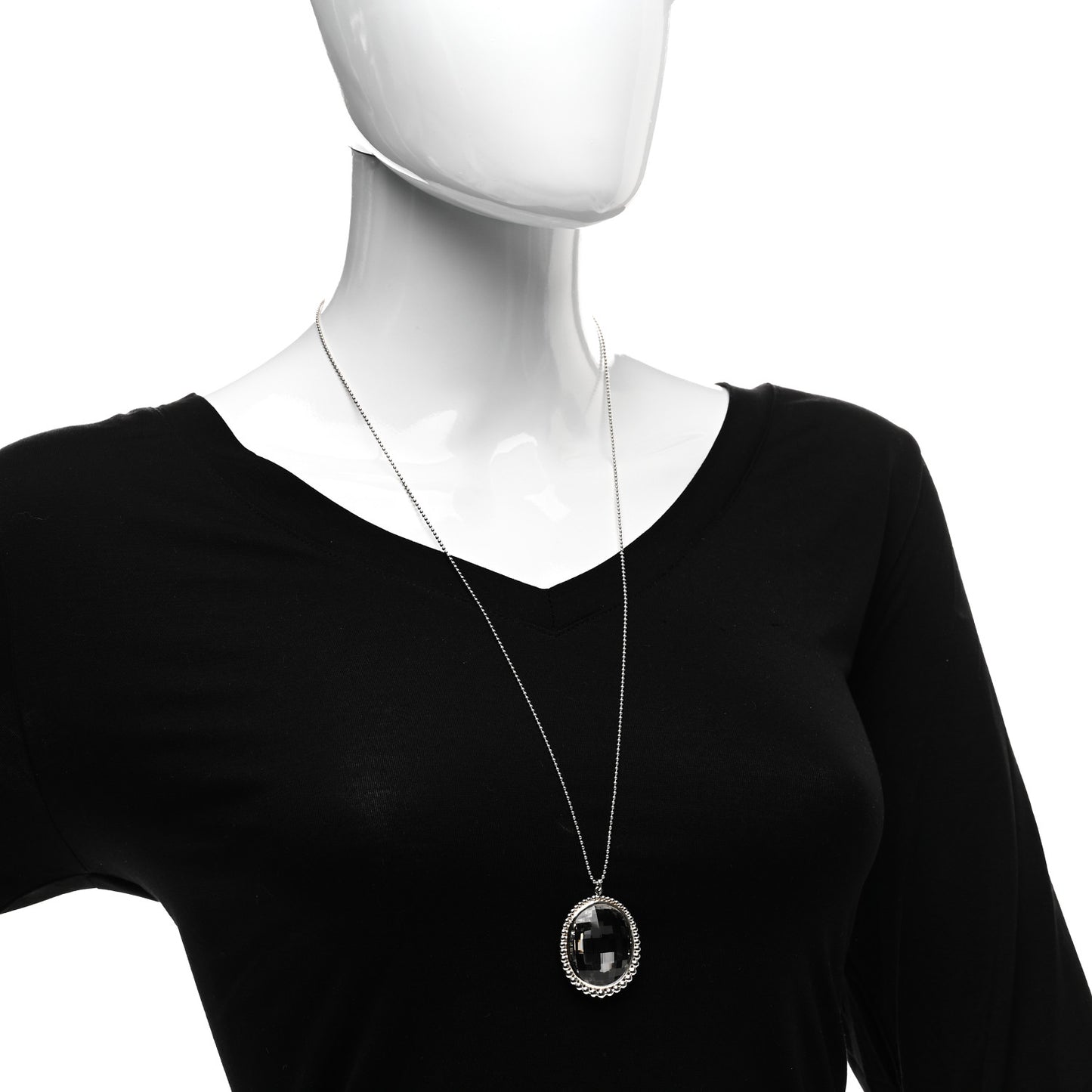 Sterling Silver Rock Crystal Ziegfeld Oval Pendant Necklace