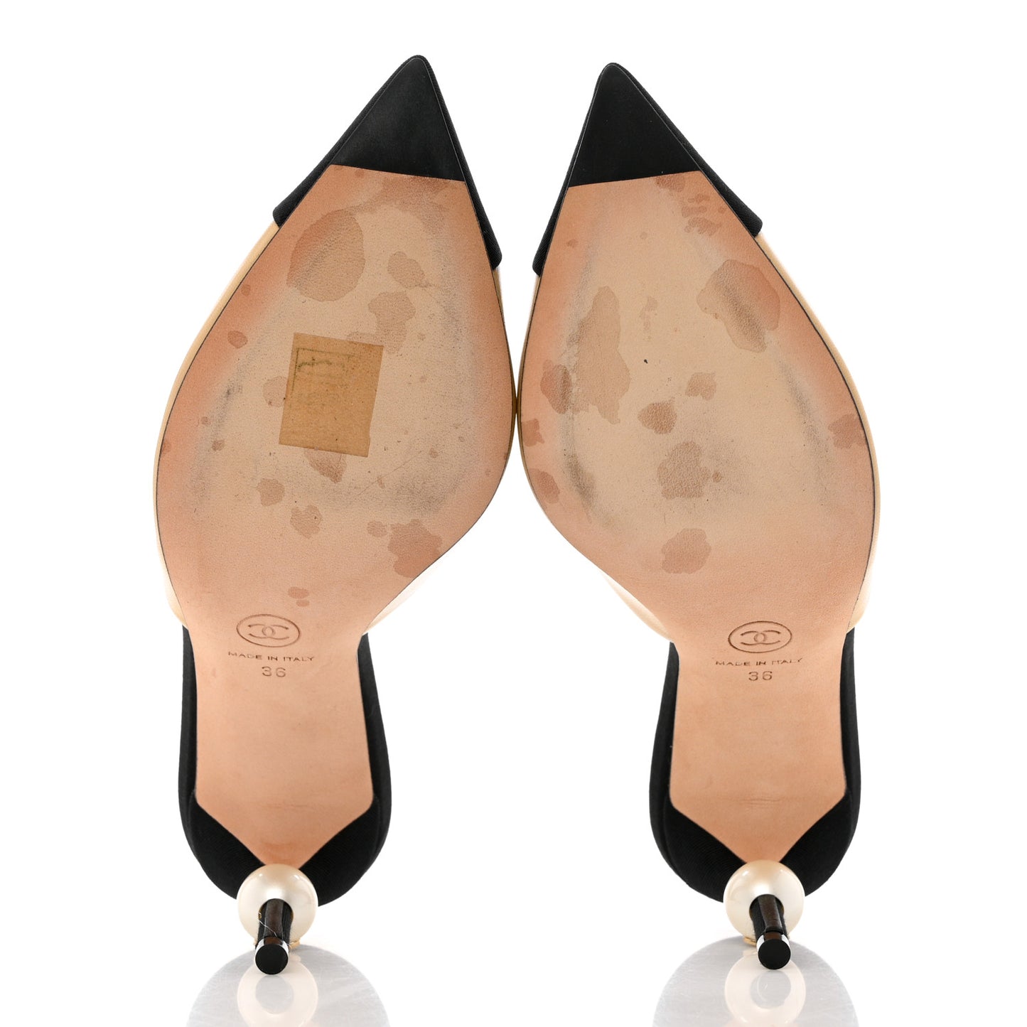 Goatskin Grosgrain Cap Toe Pearl Mule 36 Beige Black