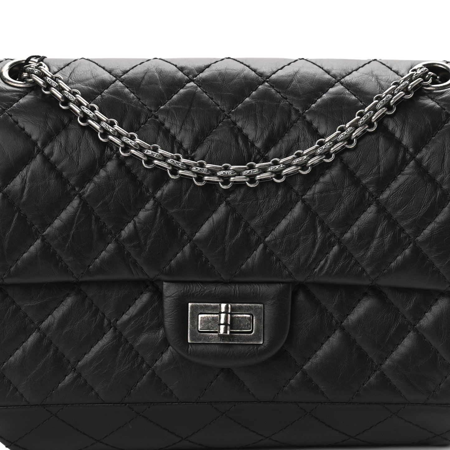 Aged Calfskin Quilted 2.55 Reissue 225 Flap Black