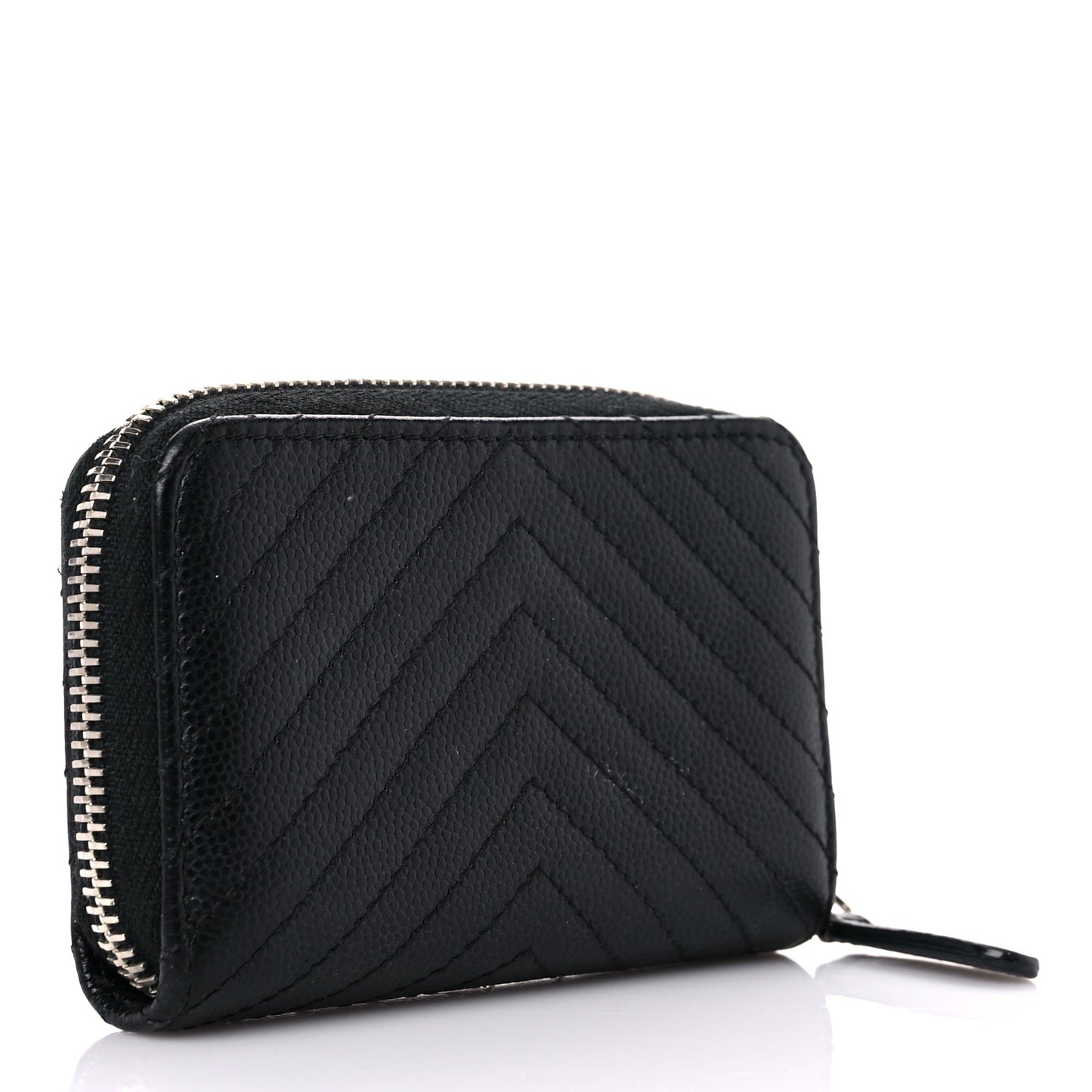 Caviar Chevron Quilted Zip Around Coin Purse Black
