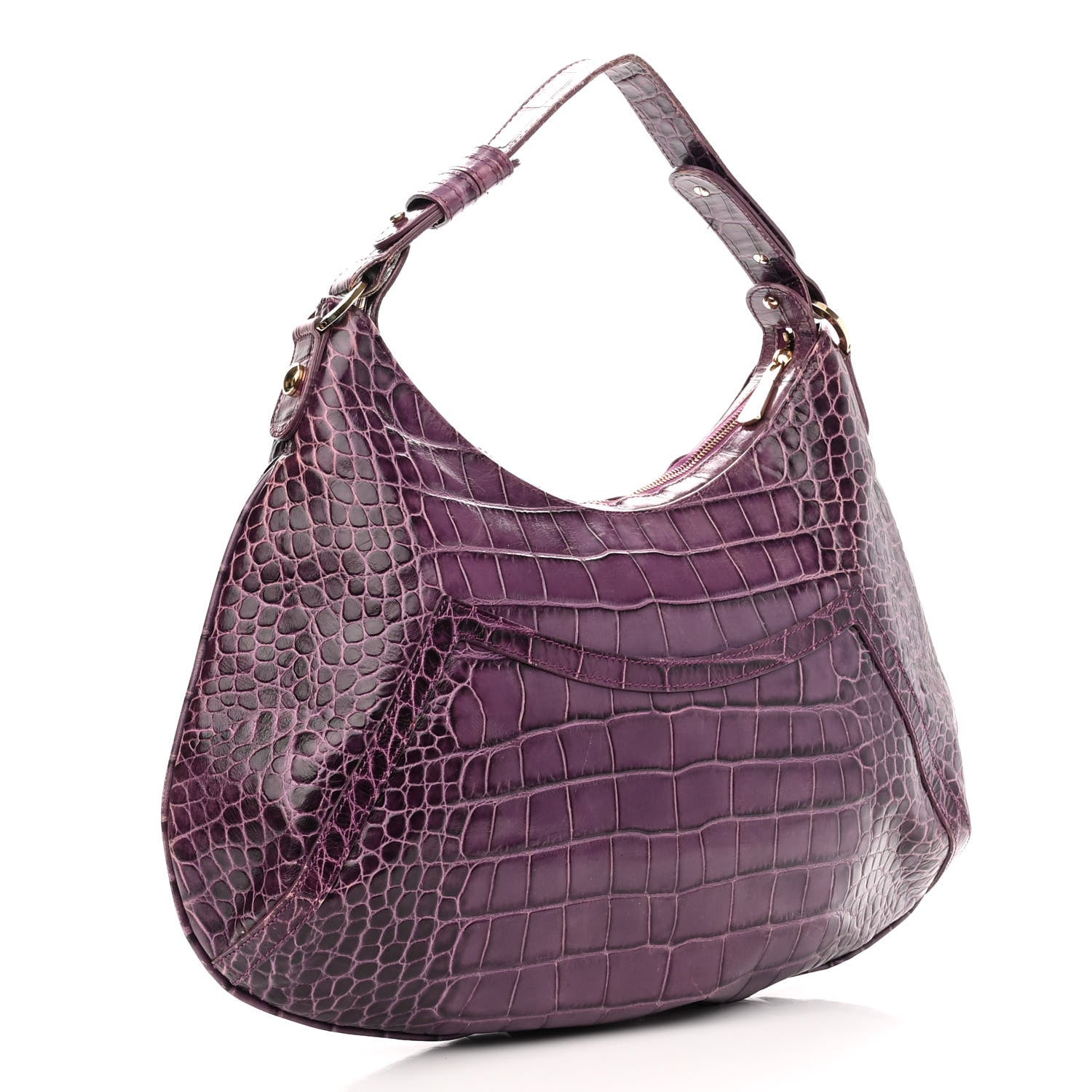 Versace Calfskin Crocodile Embossed Hobo Purple 3 of 13