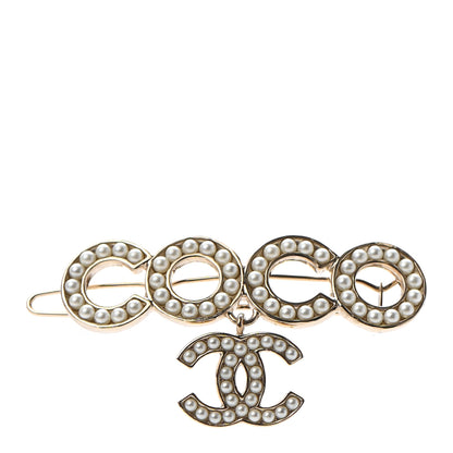 Chanel Pearl Coco CC Hair Clip Barrette Gold 1 of 4