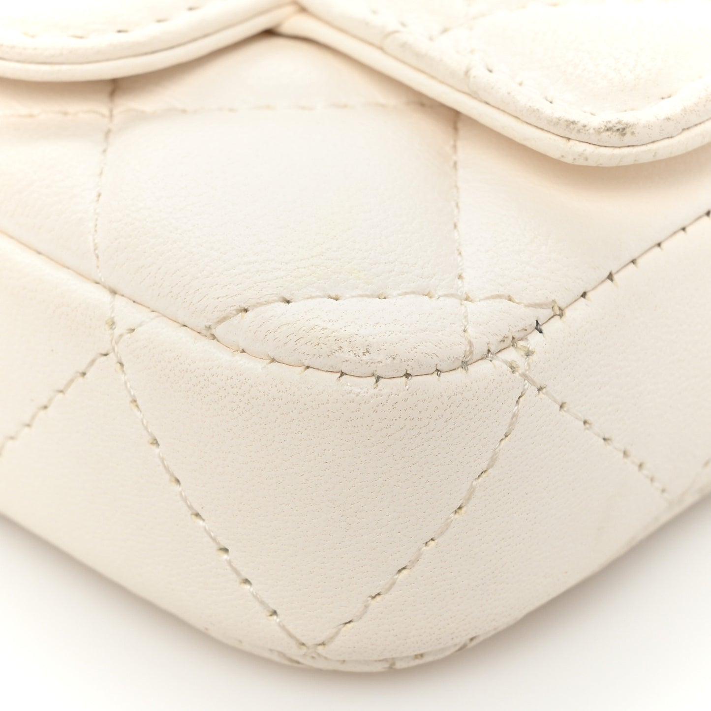 Lambskin Enamel Quilted Mini Chain Belt Bag White