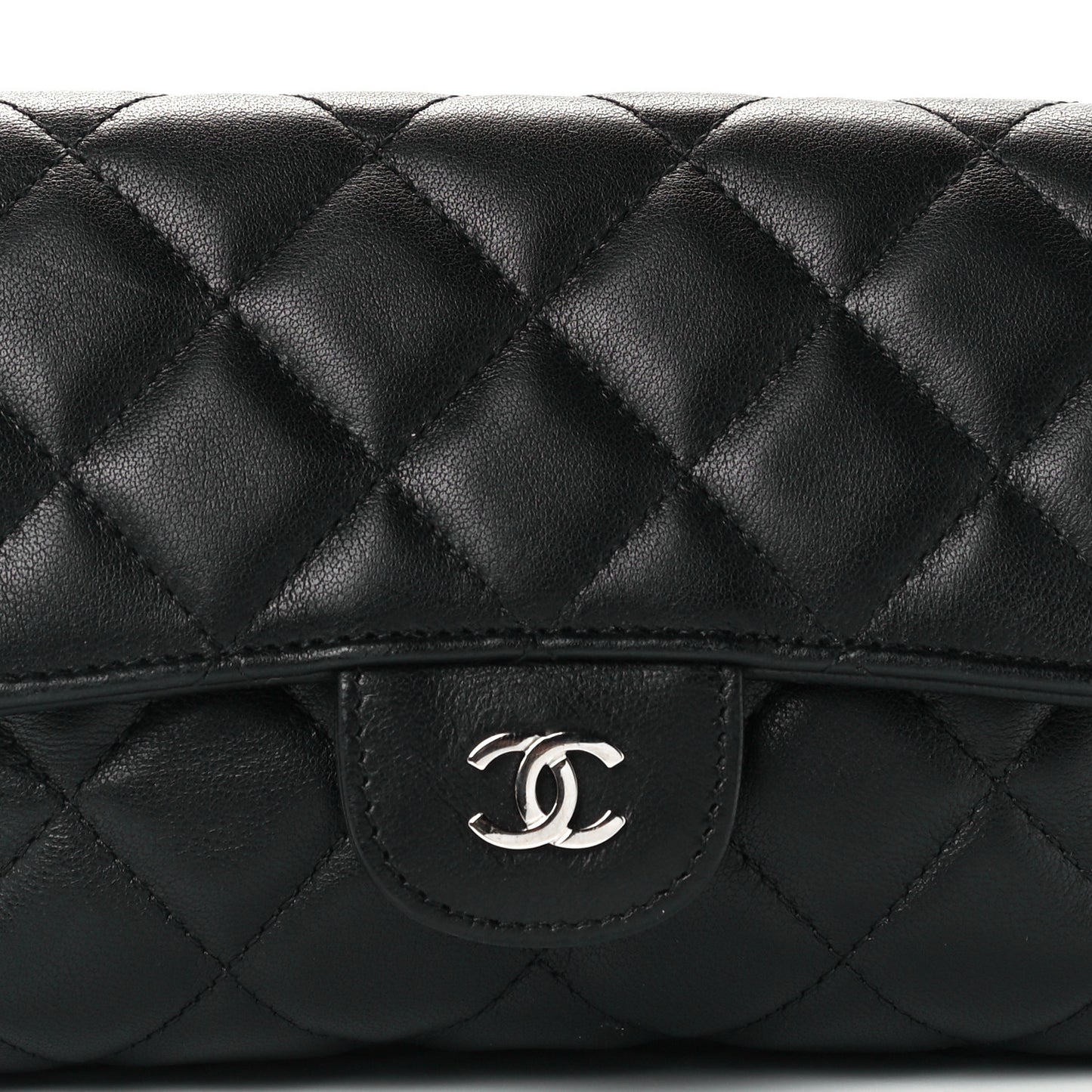 Lambskin Quilted Flap Cosmetic Case Black