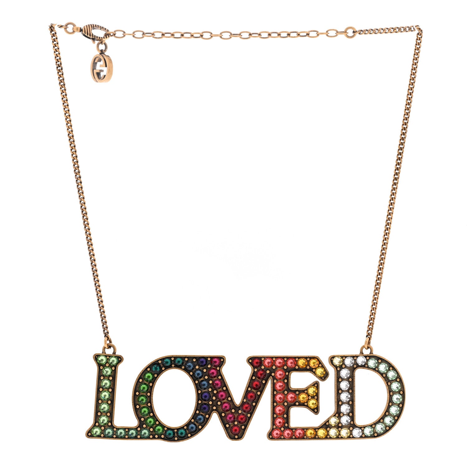 Gucci Metal Crystal Loved Short Necklace Aged Gold 3 of 6