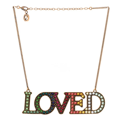 Gucci Metal Crystal Loved Short Necklace Aged Gold 3 of 6