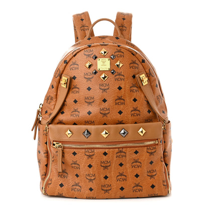 MCM Visetos Studded Medium Dual Stark Backpack Cognac 1 of 9