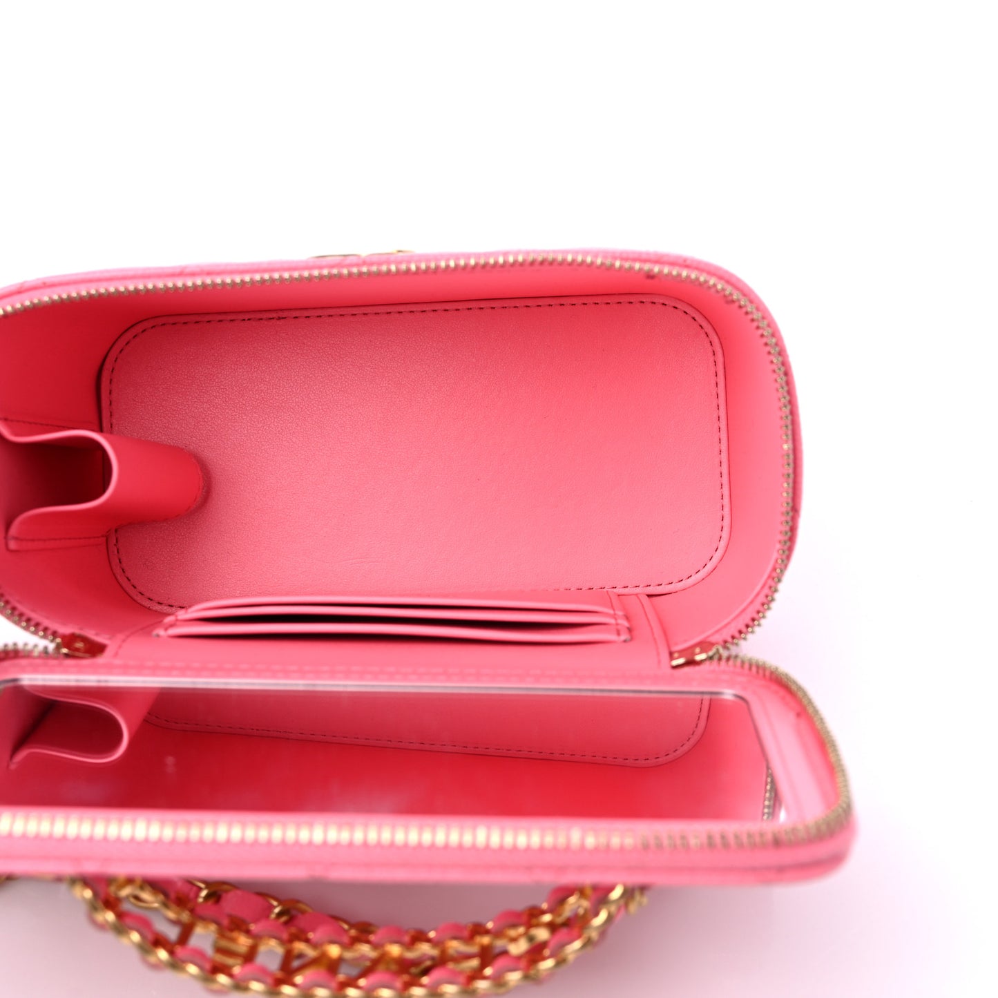 Shiny Caviar Quilted Pick Me Up Vanity Case Pink