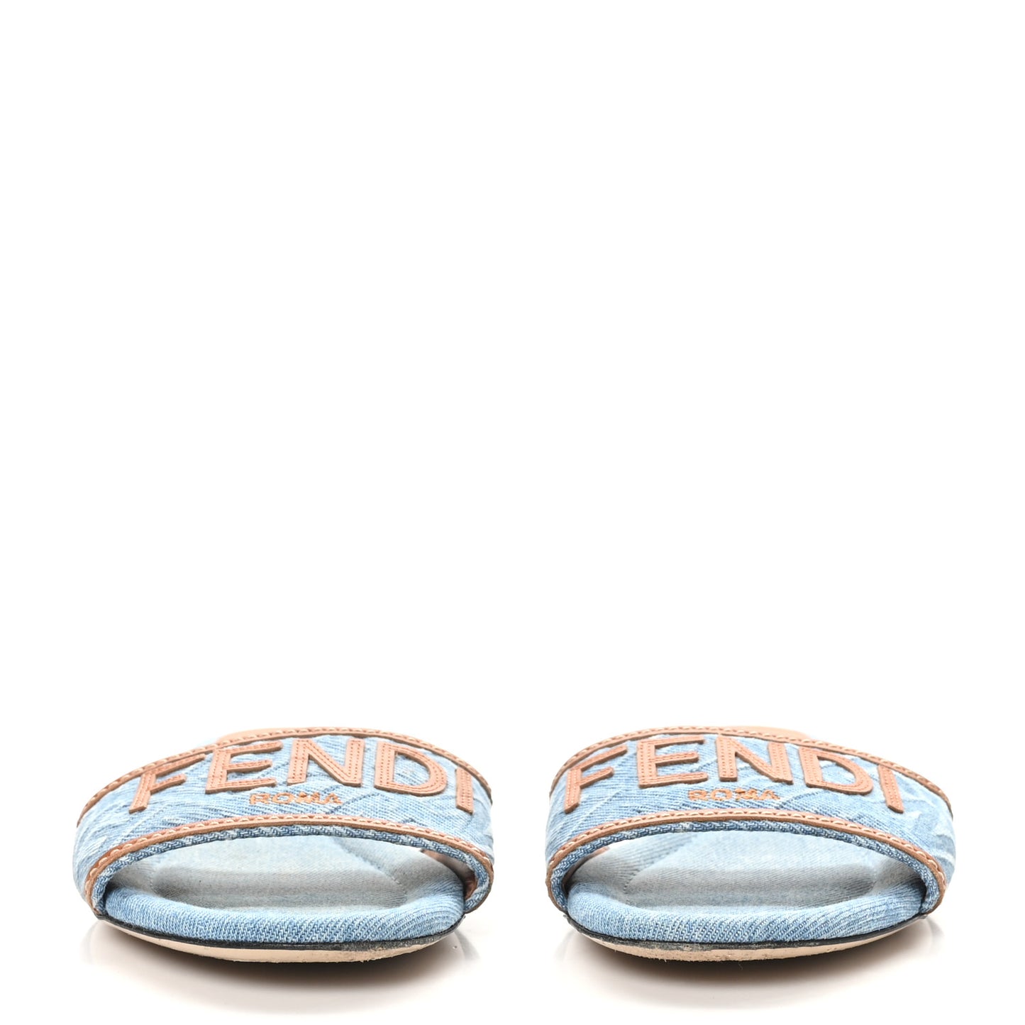 Denim Print Logo Flat Slide Sandals 38 Denim Brandy