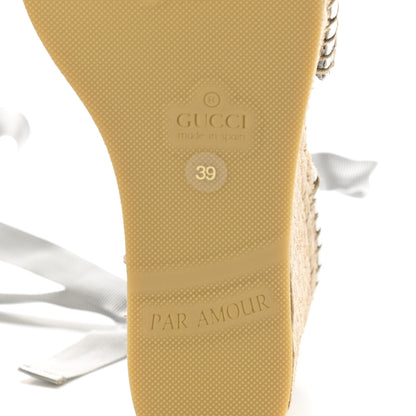 Gucci Lame GG Monogram Ankle Wrap Platform Espadrille Wedges 39 Silver Beige Light Grey 6 of 9