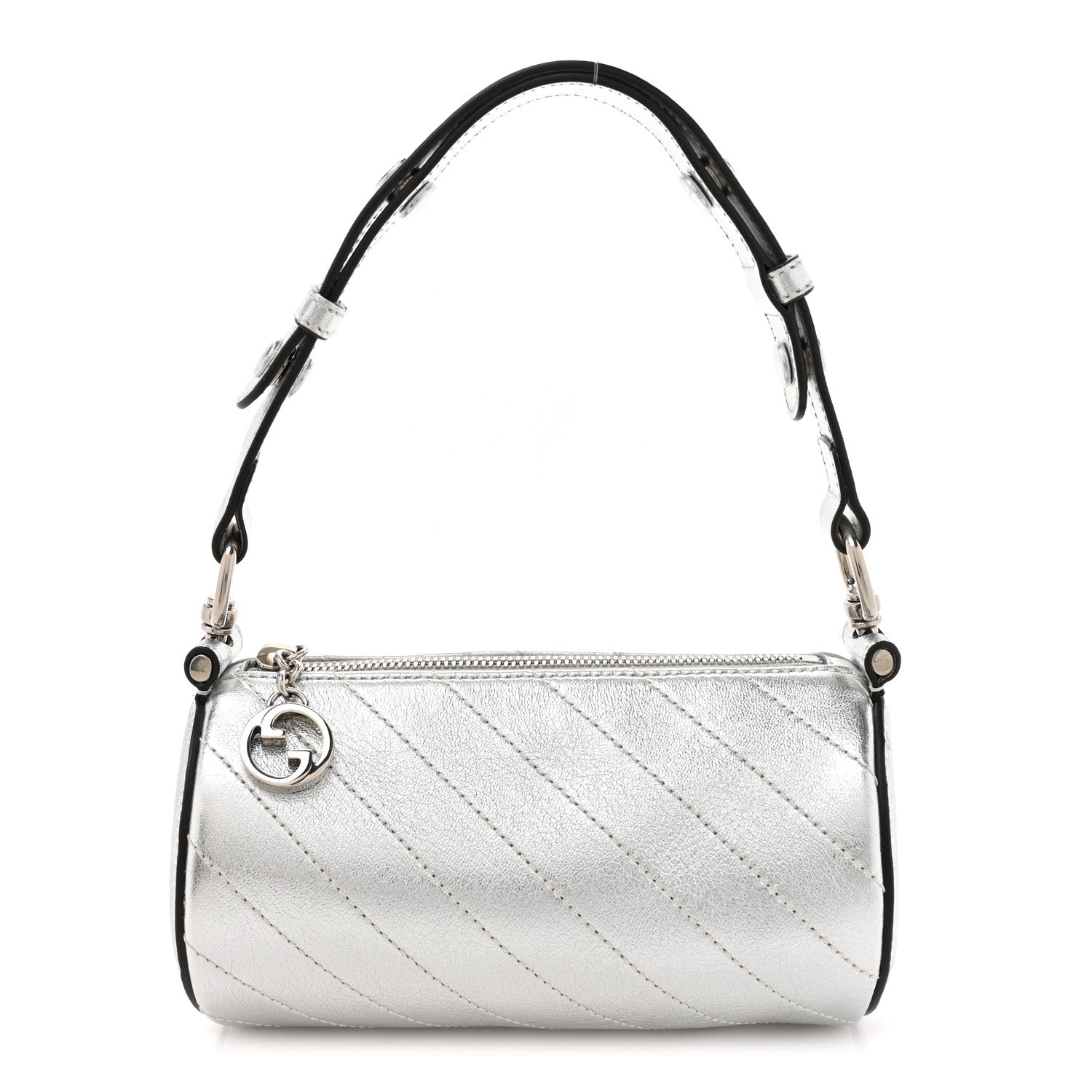 Gucci Sakai Be Green Calfskin Diagonal Stitched Mini Blondie Barrel Shoulder Bag Silver 1 of 10