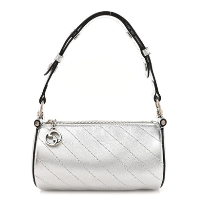 Gucci Sakai Be Green Calfskin Diagonal Stitched Mini Blondie Barrel Shoulder Bag Silver 1 of 10
