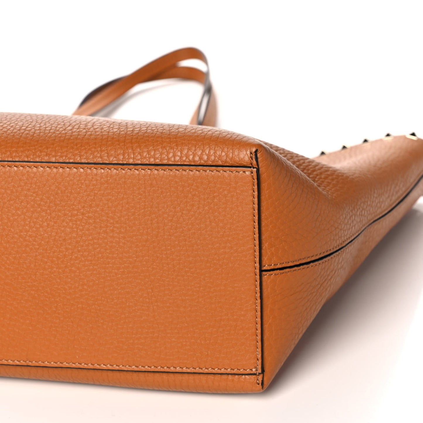 Grained Calfskin Rockstud Shoulder Tote Tan