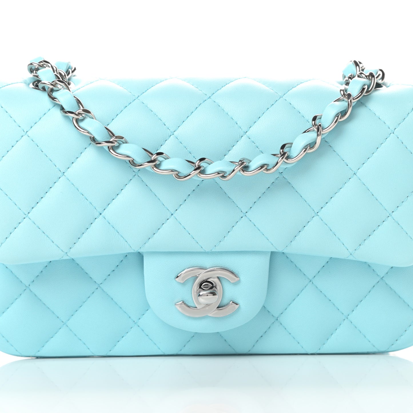 Lambskin Quilted Mini Rectangular Flap Neon Blue