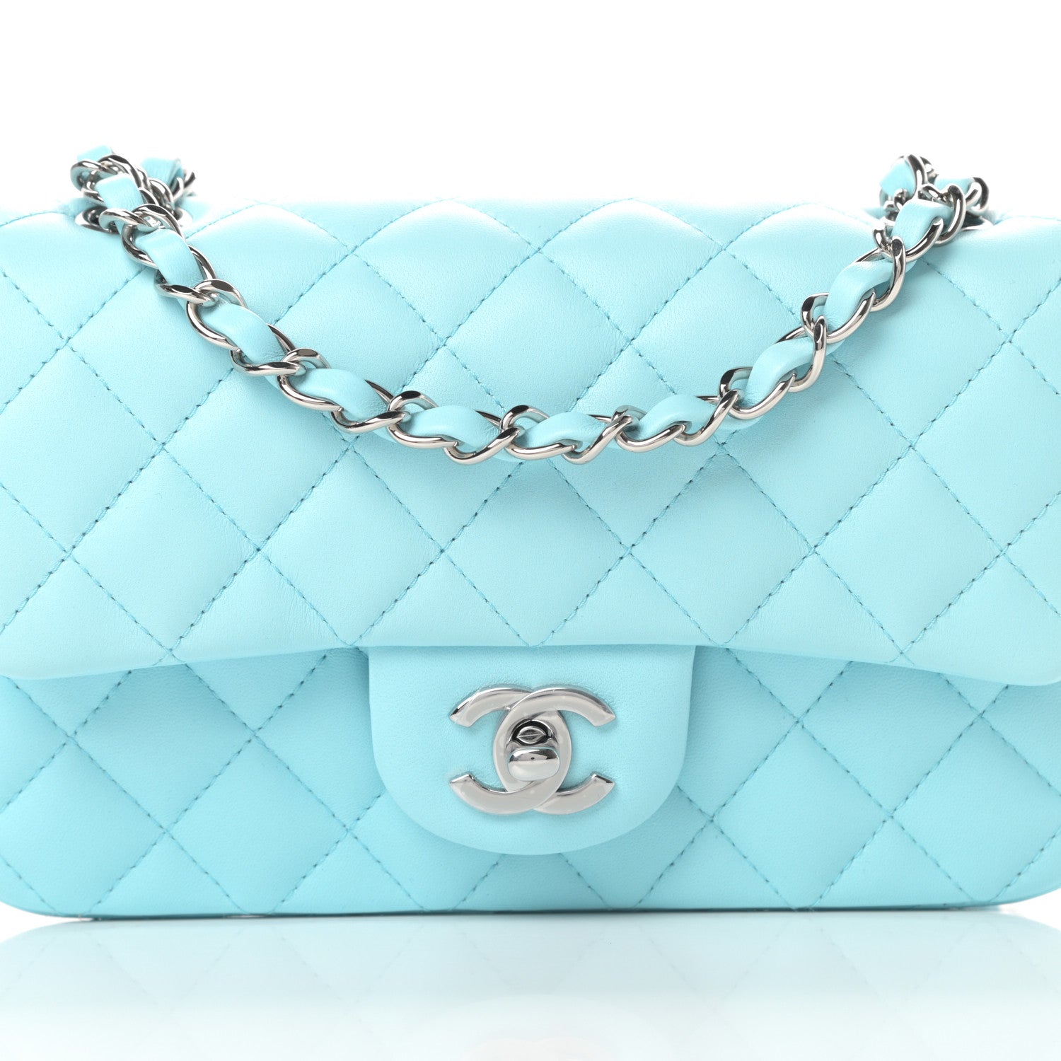 Chanel Lambskin Quilted Mini Rectangular Flap Neon Blue 8 of 12
