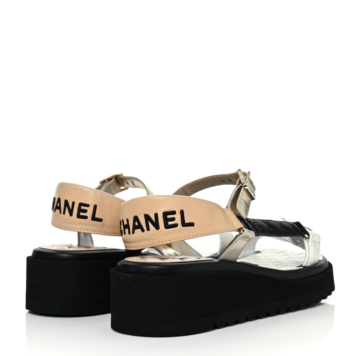 Lambskin Logo Platform Sandals 39 Beige Gold White