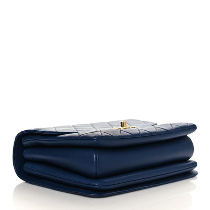 Chanel Calfskin Quilted Metal Top Handle Envelope Flap Blue 3 of 9
