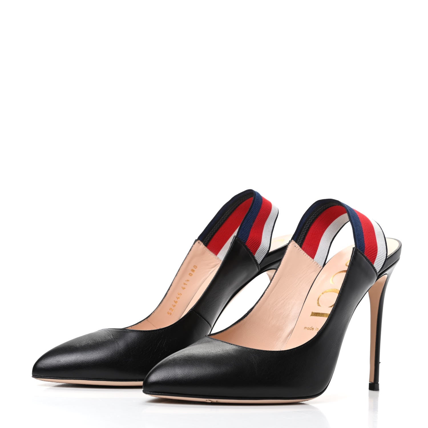 Gucci Malaga Kid Web Sylvie High Heel Slingback Pumps 41.5 Black 3 of 11