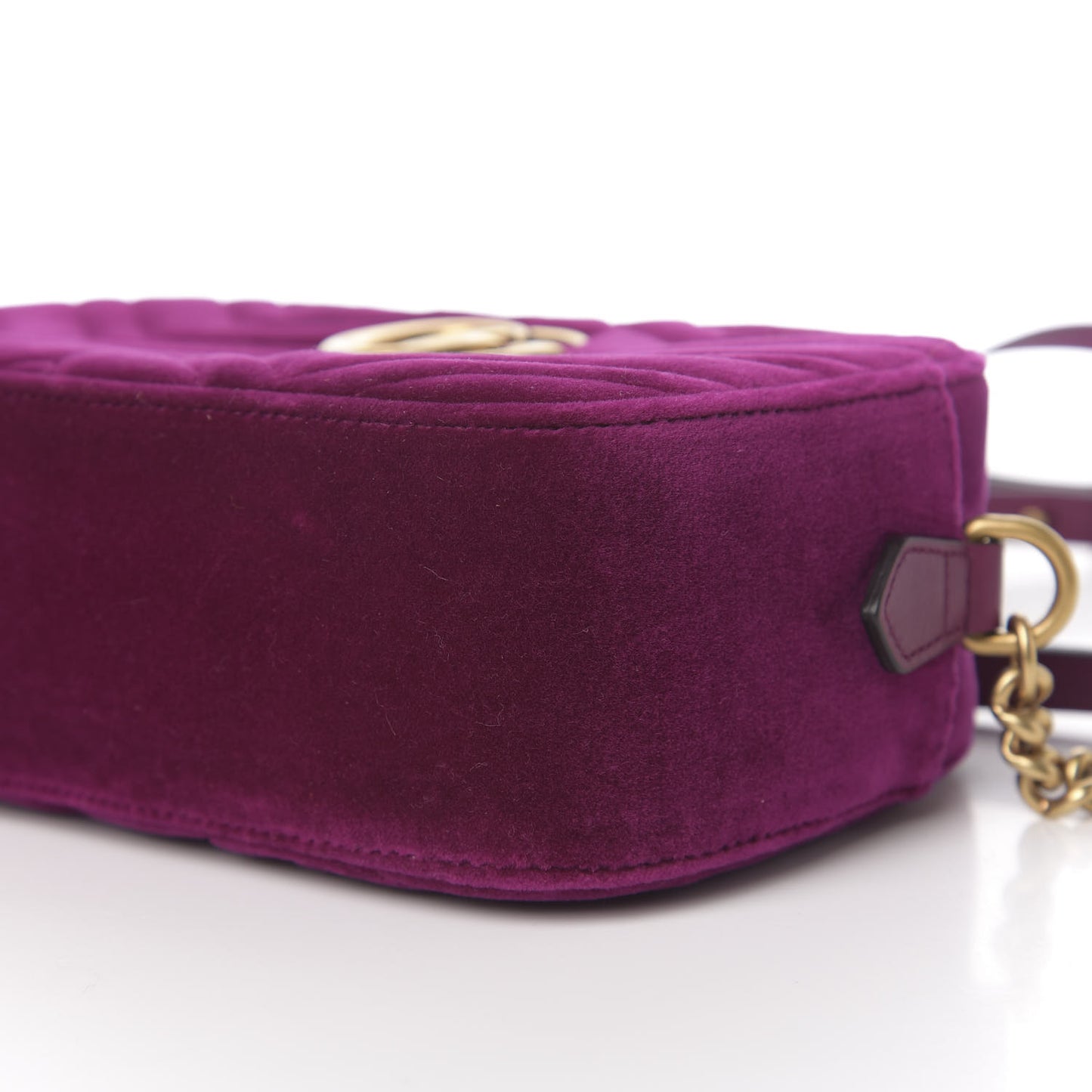 Velvet Matelasse Small GG Marmont Chain Shoulder Bag Fuchsia Violet Cyclamen