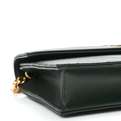 Saint Laurent Grain De Poudre Matelasse Chevron Monogram Envelope Chain Wallet Dark Green 9 of 10