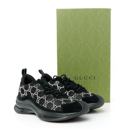 Gucci Tela Retino Mesh Crystal Suede GG Monogram Womens Gucci Run Sneakers 39 Black Silver 11 of 11
