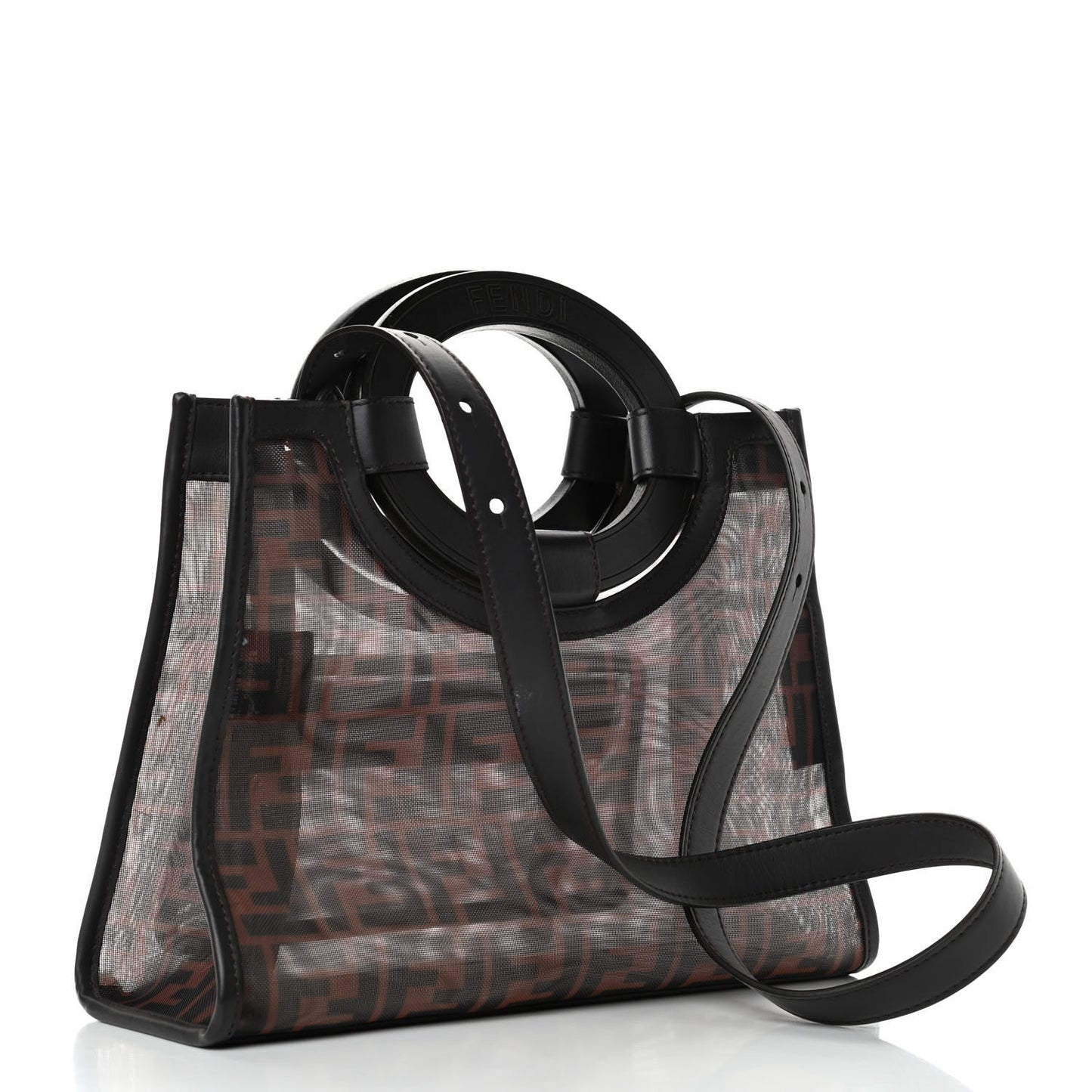 Mesh Vitello Century Cuoio FF 1974 Small Runaway Shopper Tote Marrone Black Ebano