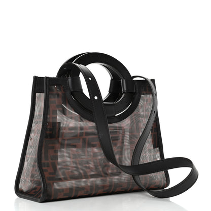 Fendi Mesh Vitello Century Cuoio FF 1974 Small Runaway Shopper Tote Marrone Black Ebano 2 of 6