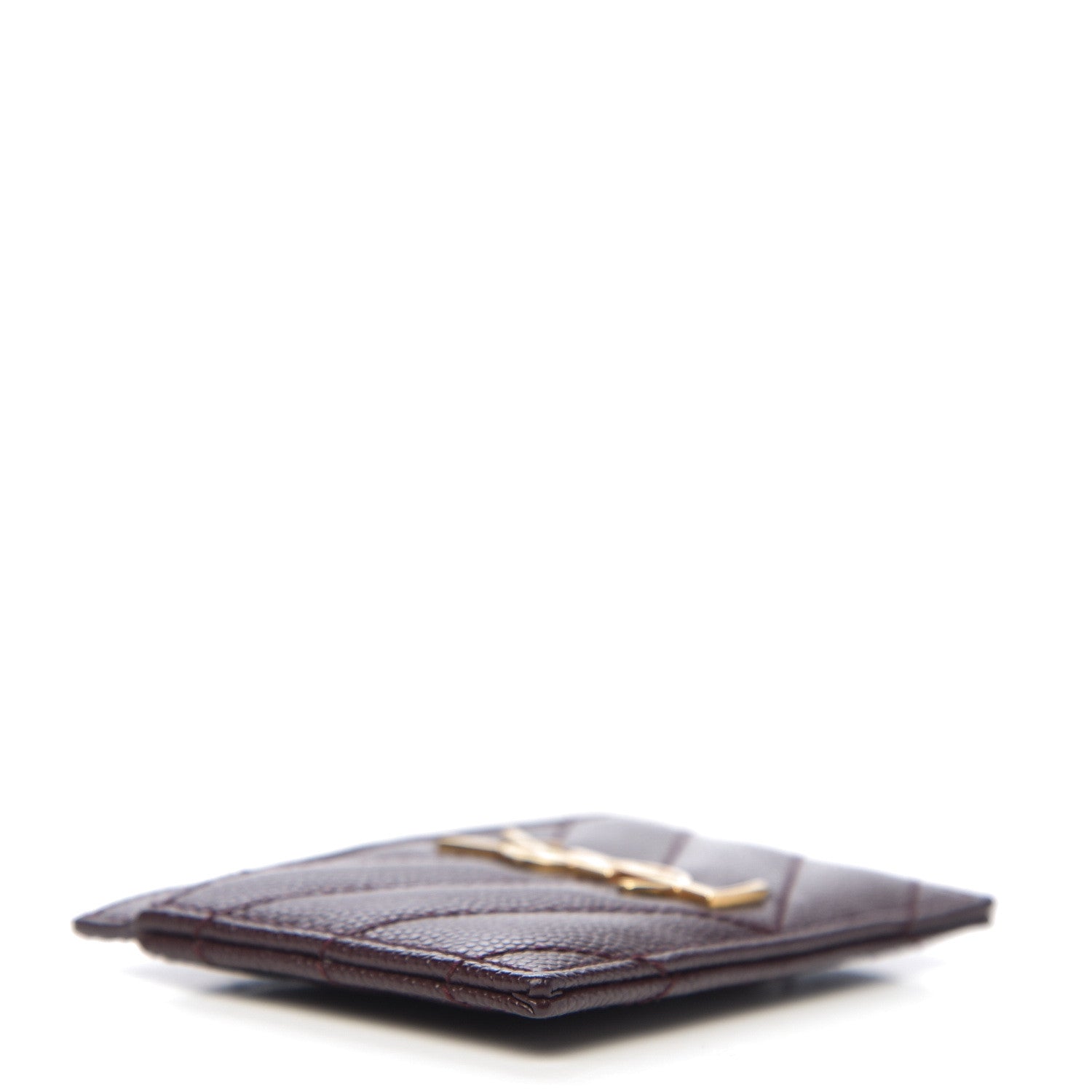 Saint Laurent Grain De Poudre Matelasse Chevron Monogram Credit Card Case Bordeaux 3 of 7