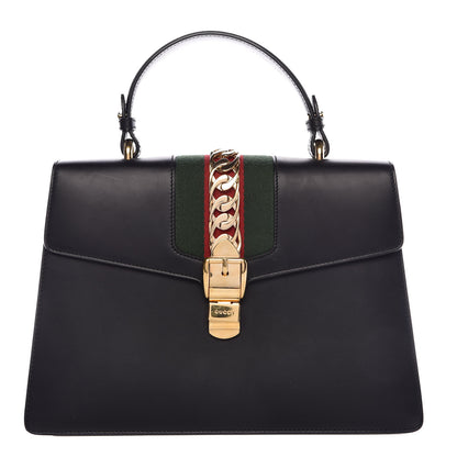 Gucci Calfskin Medium Sylvie Top Handle Bag Black 1 of 9