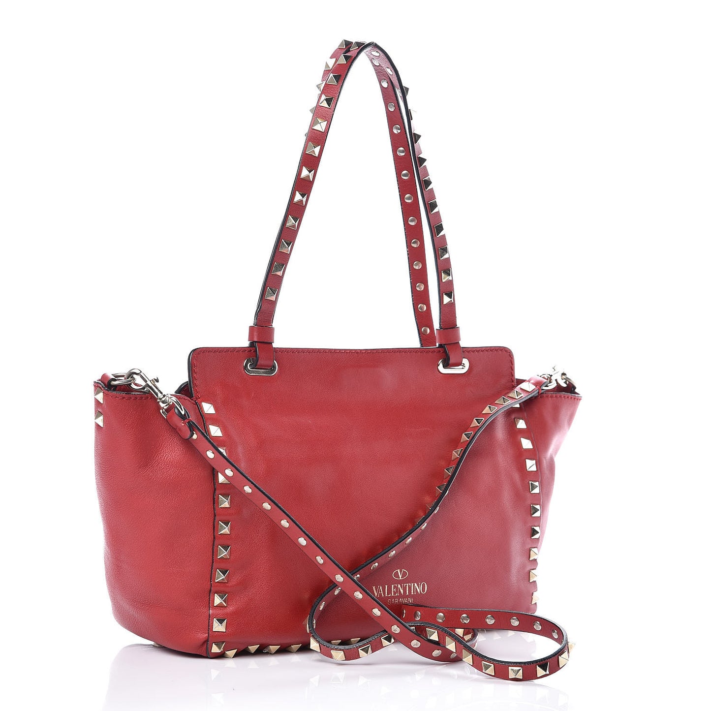 Vitello Small Rockstud Tote Rosso Valentino