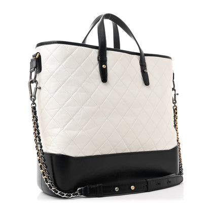 Chanel Aged Calfskin Quilted Large Gabrielle Shopping Tote White Black 3 of 10