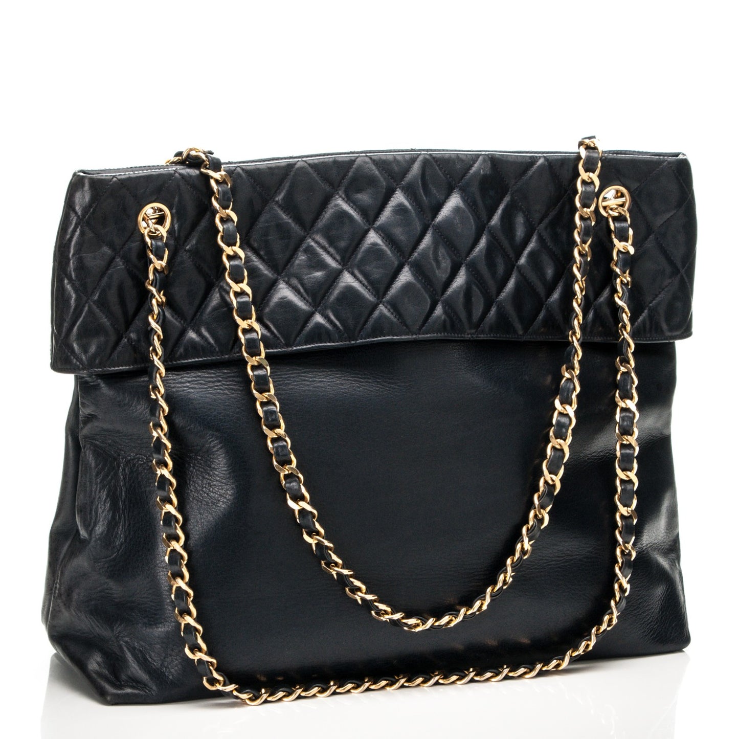 Calfskin Quilted Shoulder Bag Navy Blue