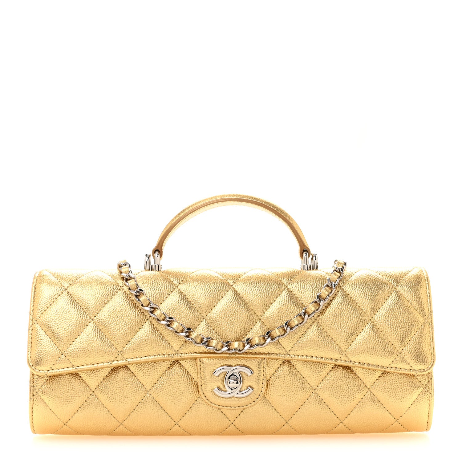 Chanel Metallic Caviar Quilted Top Handle Long Clutch With Chain Gold 1 of 12