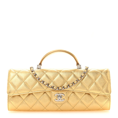 Chanel Metallic Caviar Quilted Top Handle Long Clutch With Chain Gold 1 of 12