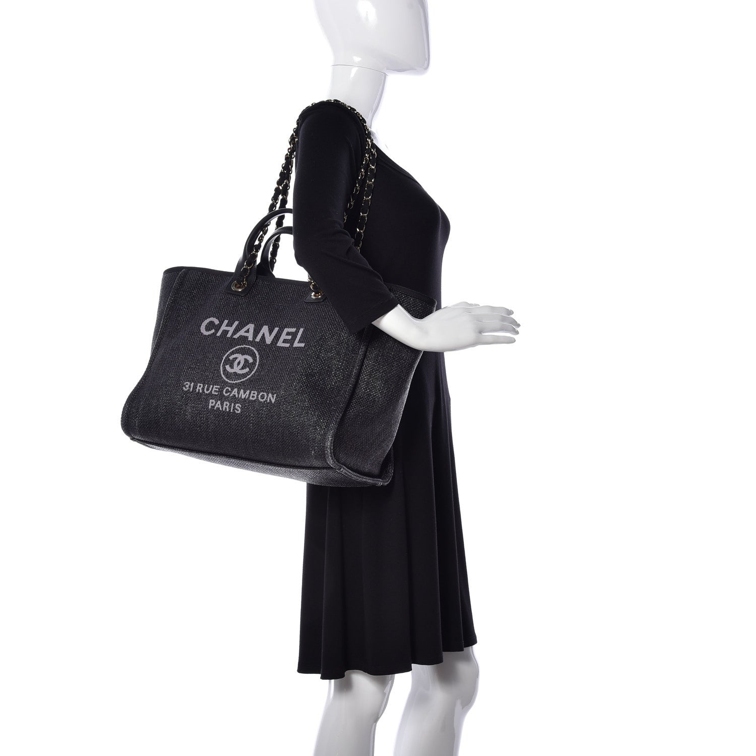 Chanel Woven Straw Raffia Large Deauville Tote Black 2 of 9