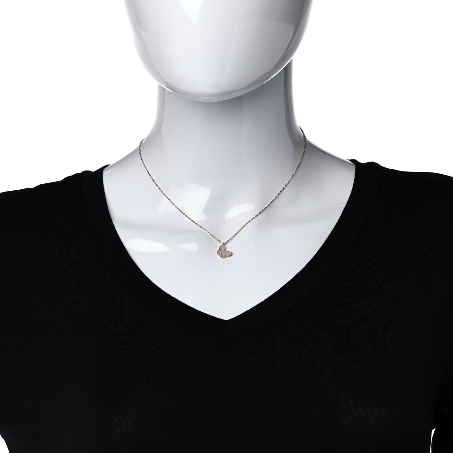 18K Yellow Gold Mother of Pearl Sweet Alhambra Butterfly Pendant Necklace