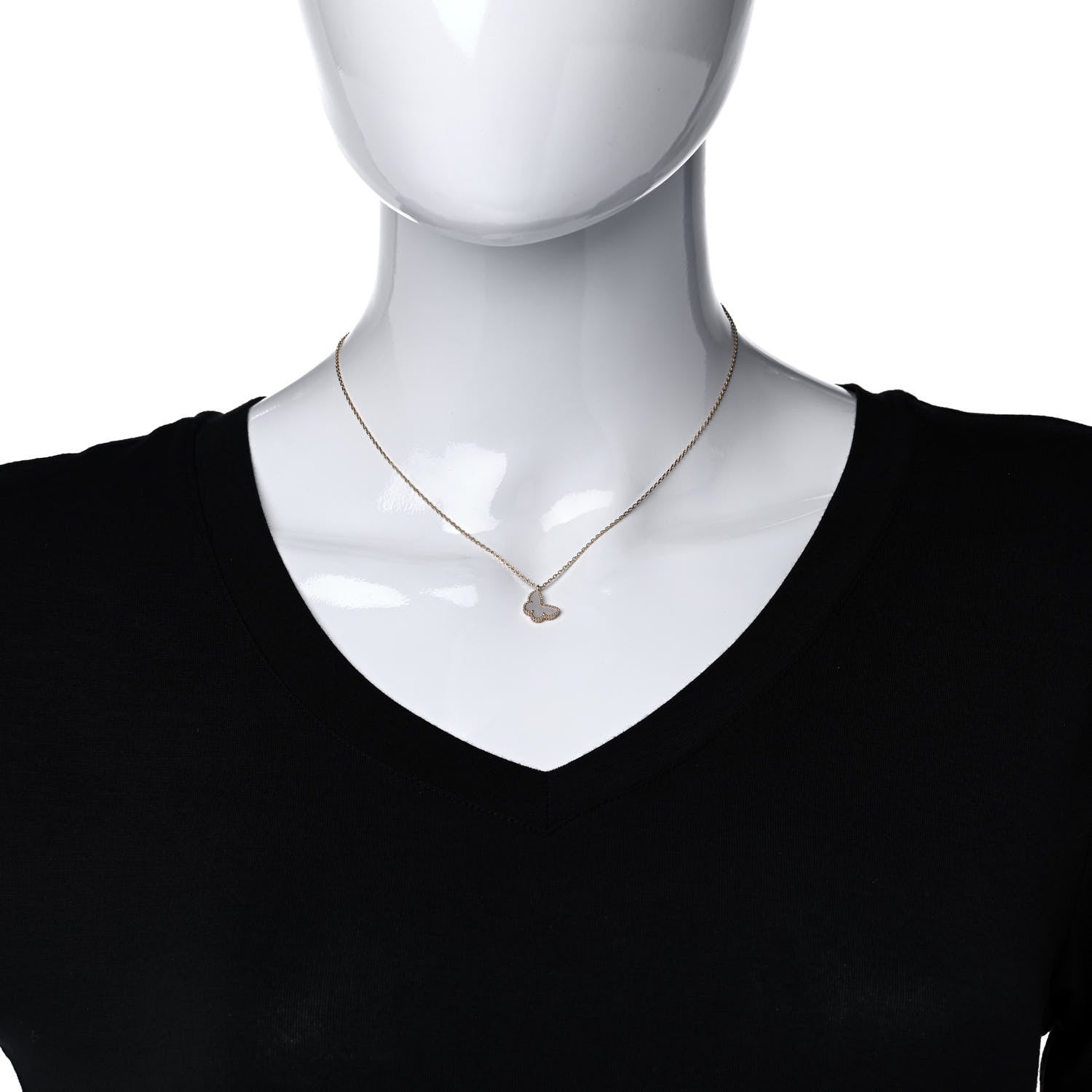 Van Cleef & Arpels 18K Yellow Gold Mother of Pearl Sweet Alhambra Butterfly Pendant Necklace 2 of 8