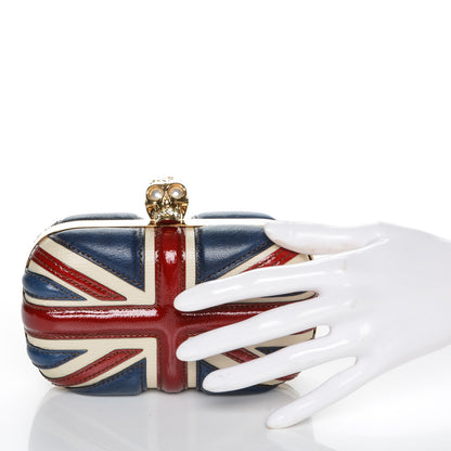 Alexander McQueen Patent Calfskin Britannia Skull Box Clutch Red Blue 2 of 7