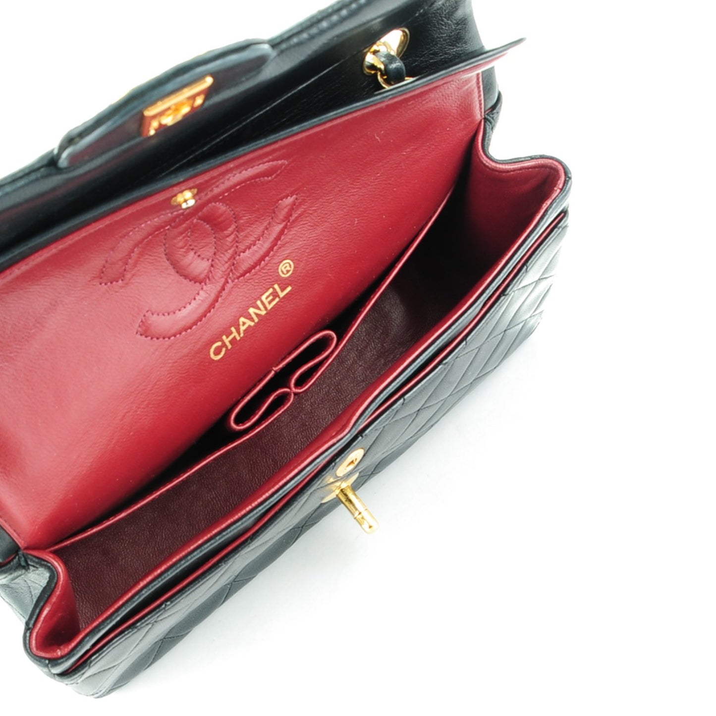 Lambskin Quilted Small Double Flap Black