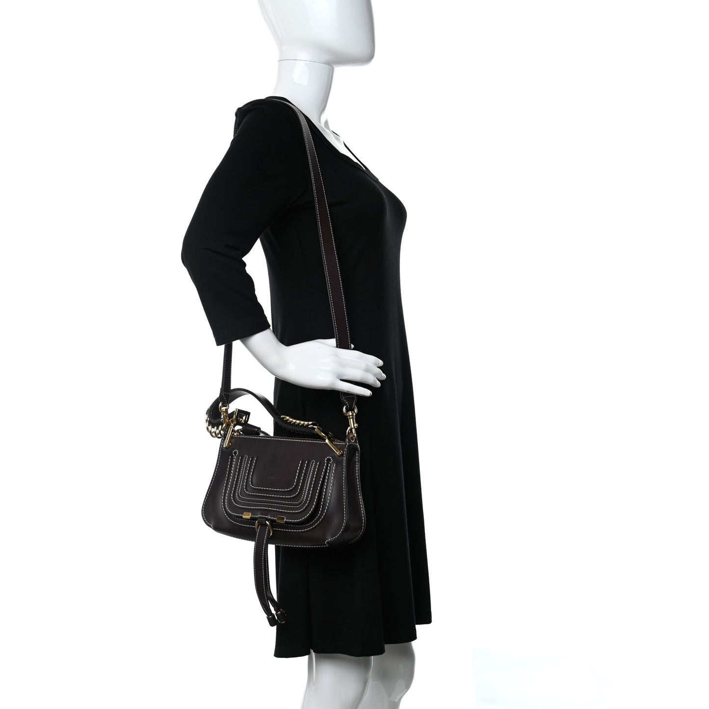 Shiny Calfskin Small Marcie Saddle Shoulder Bag Black Raisin