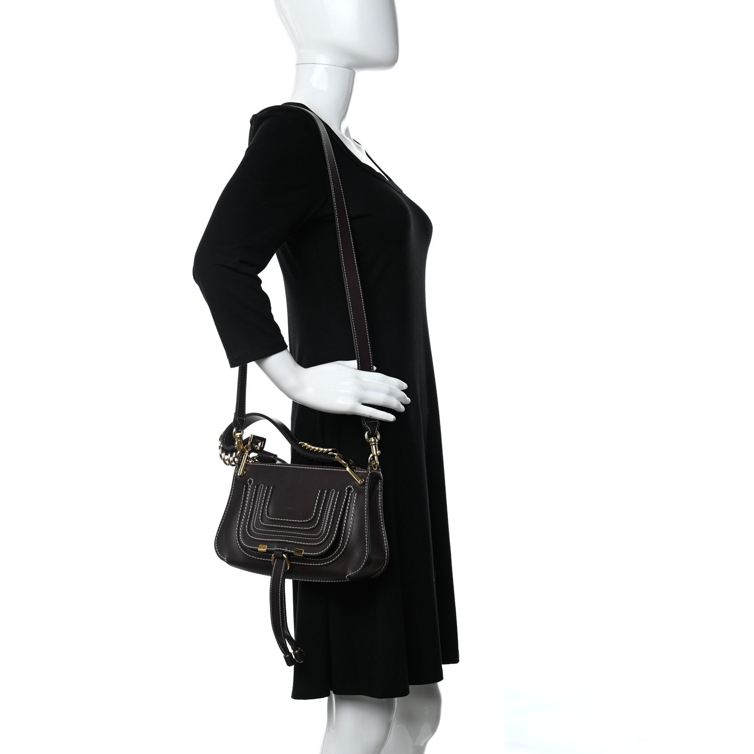 Chloe Shiny Calfskin Small Marcie Saddle Shoulder Bag Black Raisin 2 of 10