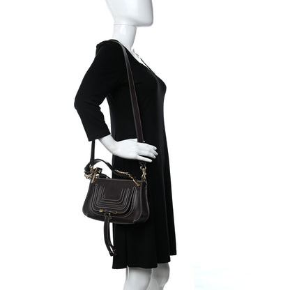 Chloe Shiny Calfskin Small Marcie Saddle Shoulder Bag Black Raisin 2 of 10