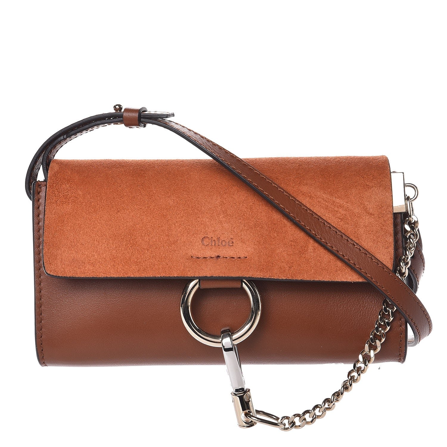 Chloe Suede Calfskin Mini Faye Shoulder Bag Tobacco 1 of 7