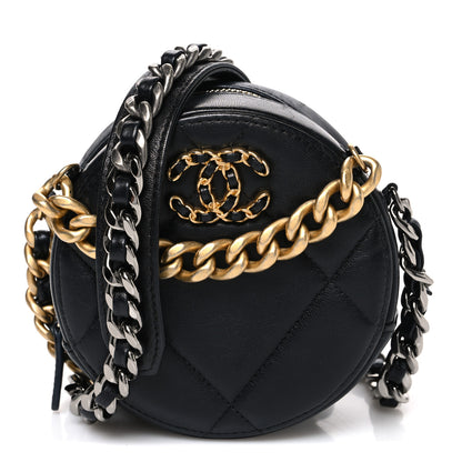Chanel Lambskin Quilted Chanel 19 Round Clutch With Chain Black 1 of 10