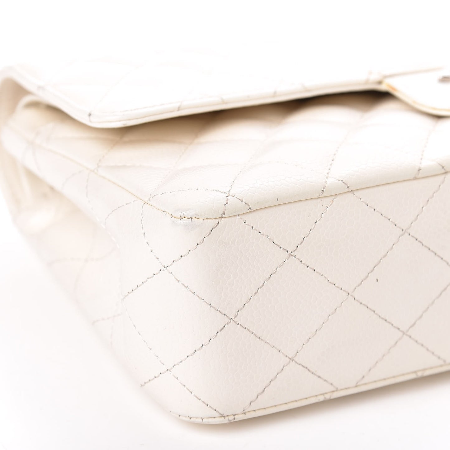 Caviar Quilted Medium Double Flap White