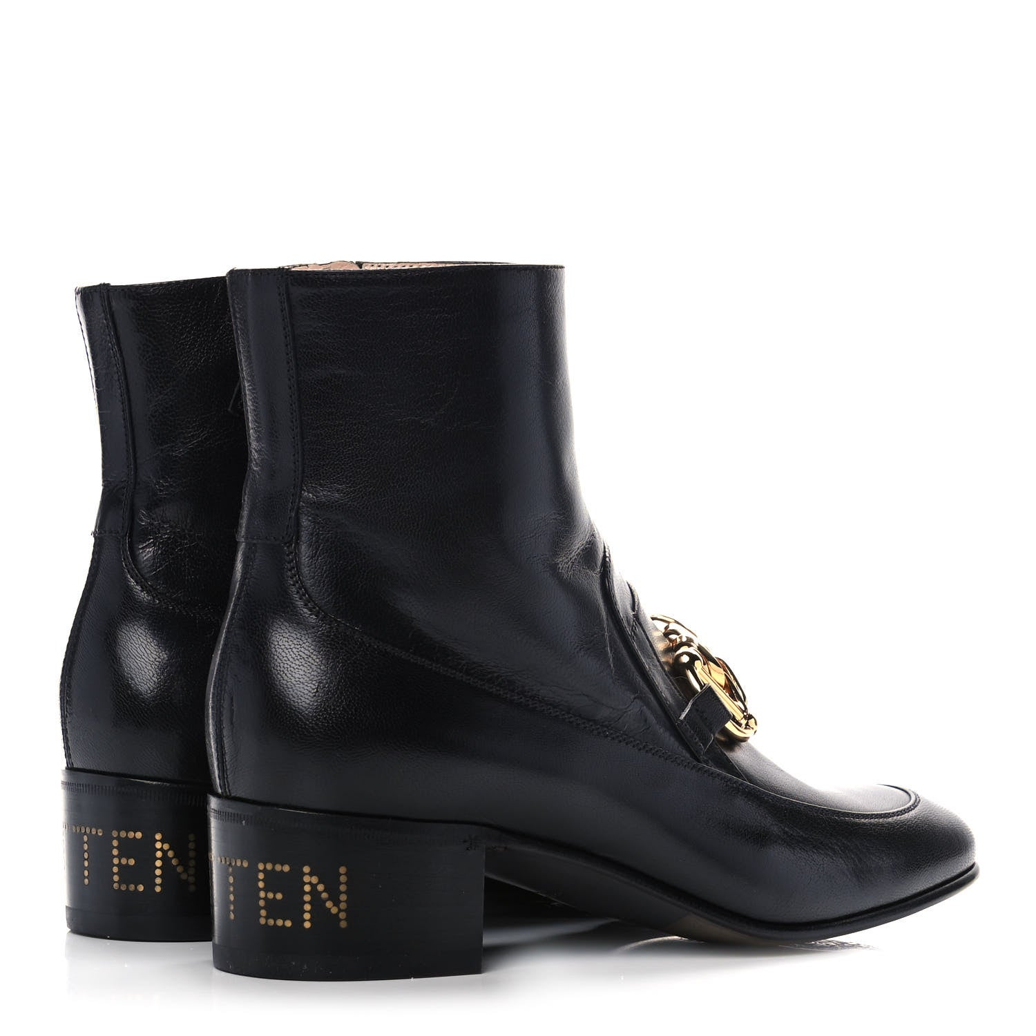 Gucci Goatskin Kitten Chain Horsebit Ankle Boots 40 Black 4 of 10