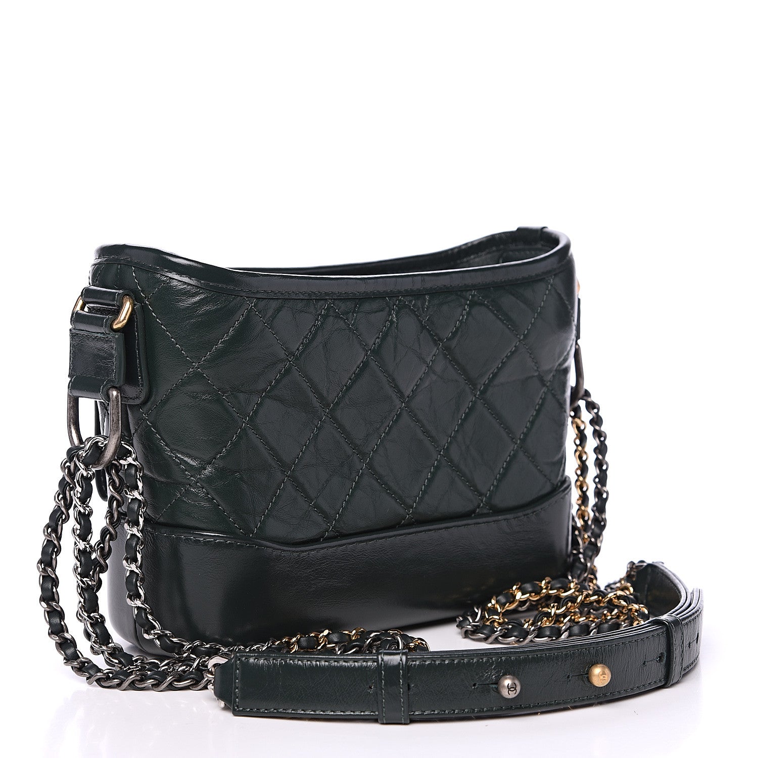 Chanel Aged Calfskin Quilted Small Gabrielle Hobo Dark Green Black 2 of 9
