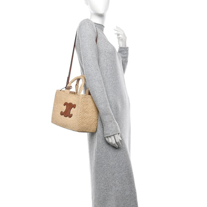 Celine Raffia Calfskin Triomphe Small Cabas Thais Tan 2 of 11
